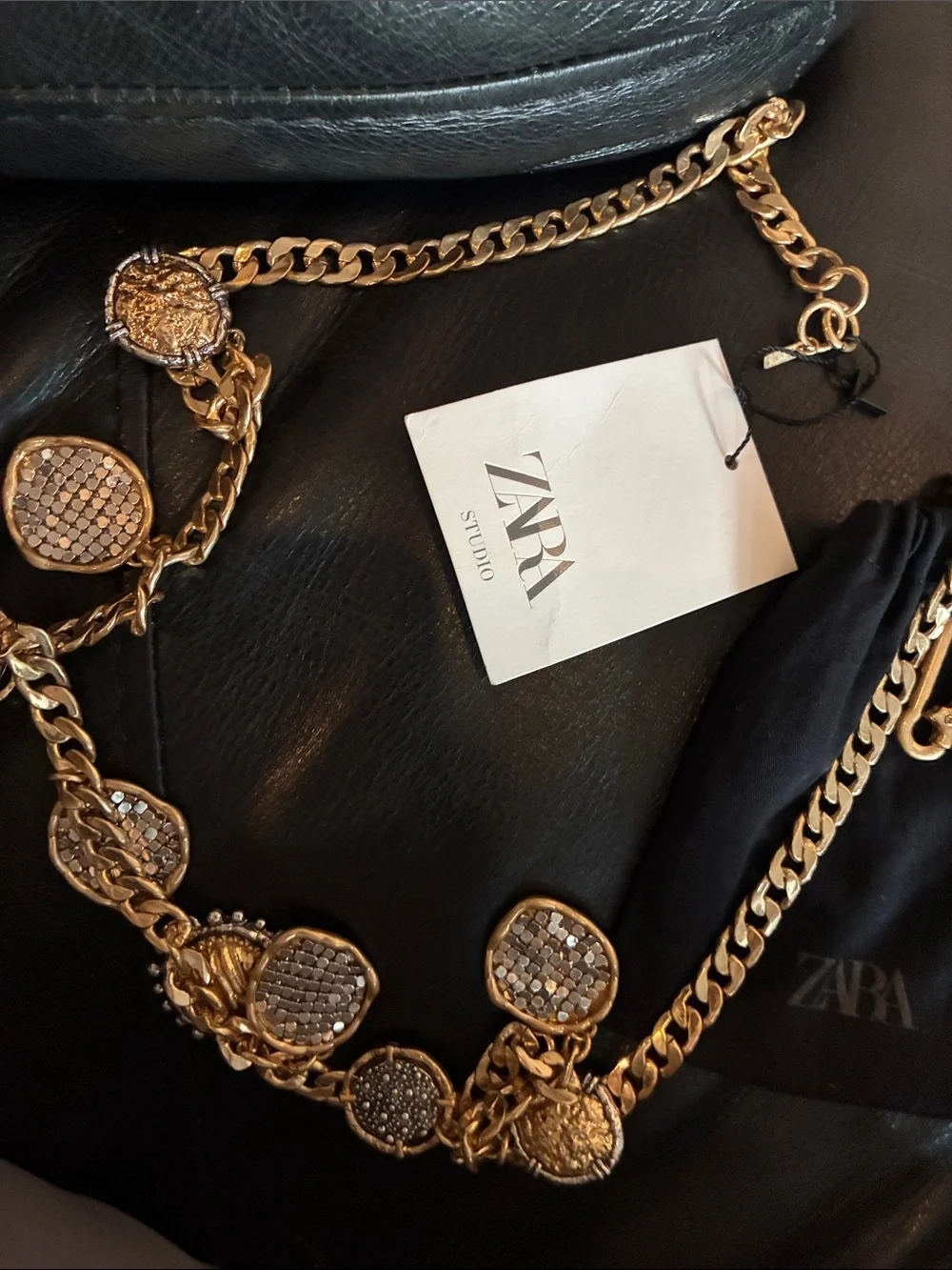 Zara NWT golden metal coin belt with pendants 1011/241